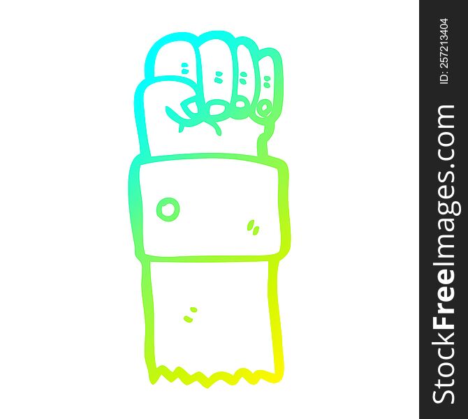 cold gradient line drawing of a cartoon raised fist
