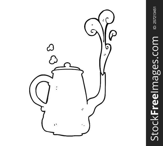 freehand drawn black and white cartoon steaming  coffee pot. freehand drawn black and white cartoon steaming  coffee pot