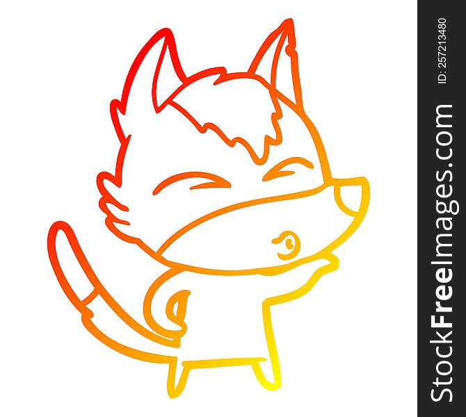 warm gradient line drawing of a cartoon wolf pouting