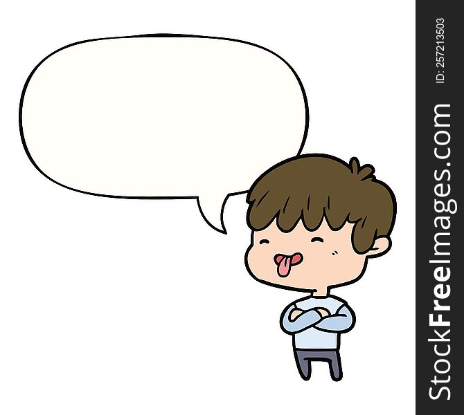 Cartoon Boy Sticking Out Tongue And Speech Bubble