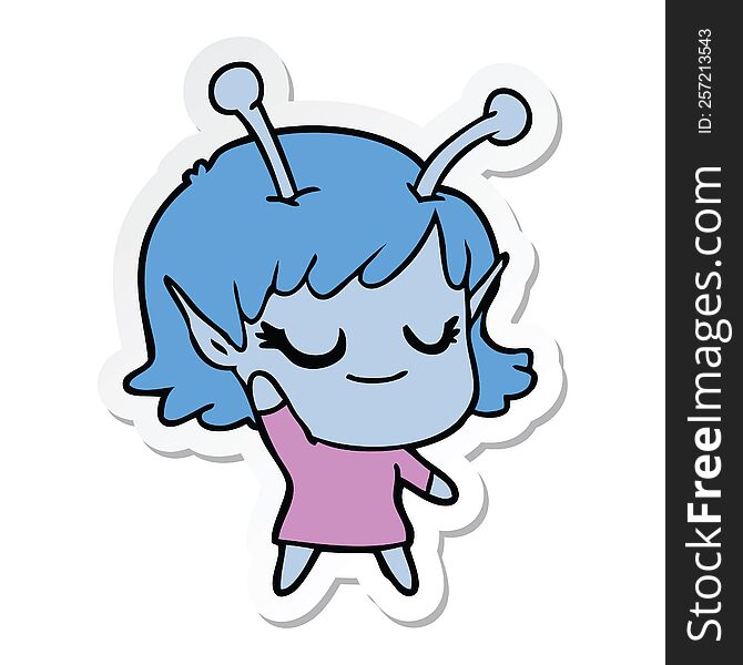 sticker of a smiling alien girl cartoon