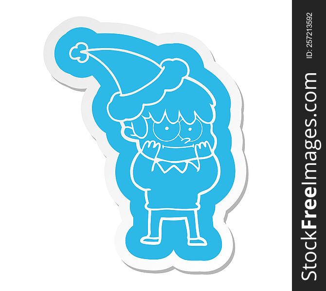 Happy Cartoon  Sticker Of A Man Wearing Santa Hat