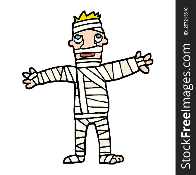 hand drawn doodle style cartoon man in bandages