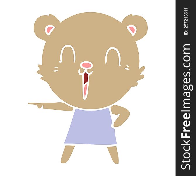 Happy Flat Color Style Cartoon Bear Pointing