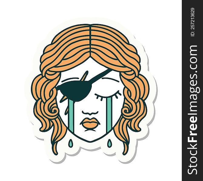 sticker of a crying human rogue character. sticker of a crying human rogue character