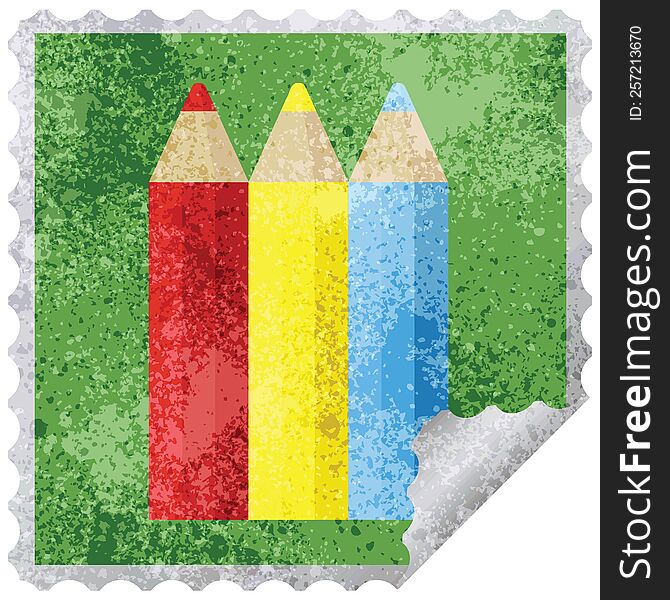 color pencils graphic square sticker stamp. color pencils graphic square sticker stamp