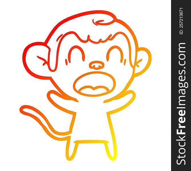 Warm Gradient Line Drawing Shouting Cartoon Monkey