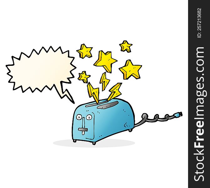 cartoon sparking toaster with speech bubble