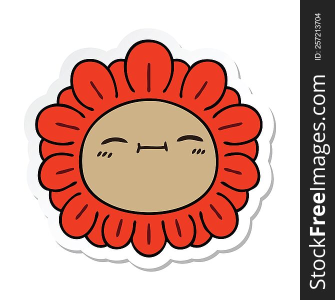 sticker of a quirky hand drawn cartoon flower