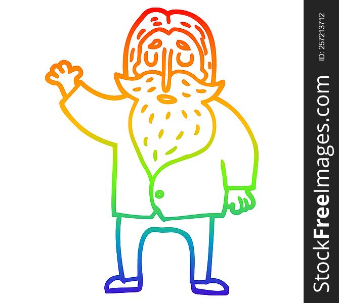 Rainbow Gradient Line Drawing Cartoon Old Man Waving