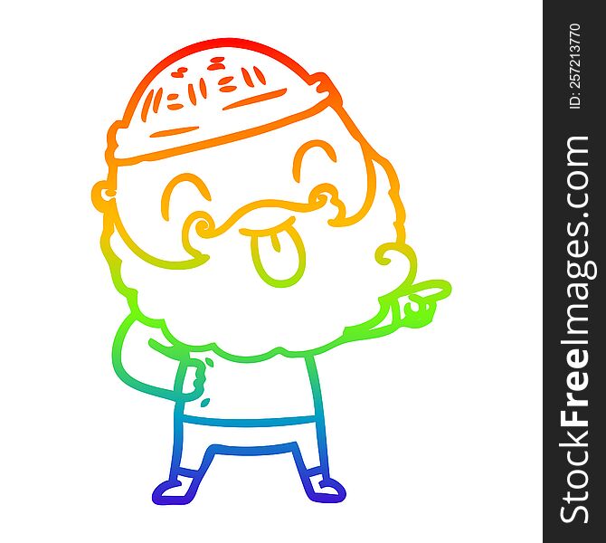 Rainbow Gradient Line Drawing Man With Beard Sticking Out Tongue