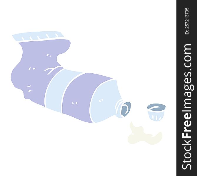 Flat Color Illustration Of A Cartoon Squeezed Tube Of Toothpaste
