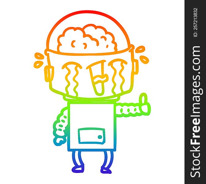 Rainbow Gradient Line Drawing Cartoon Crying Robot Making Gesture