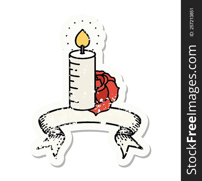 Grunge Sticker With Banner Of A Candle And A Rose