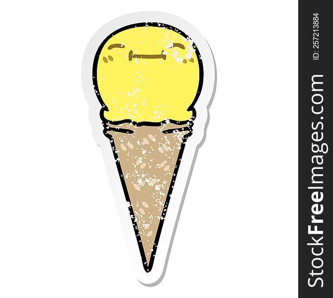 Distressed Sticker Of A Quirky Hand Drawn Cartoon Happy Ice Cream