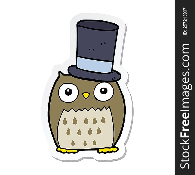 Sticker Of A Cartoon Owl Wearing Top Hat