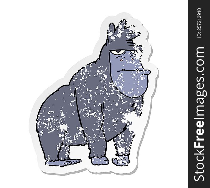 distressed sticker of a cartoon gorilla