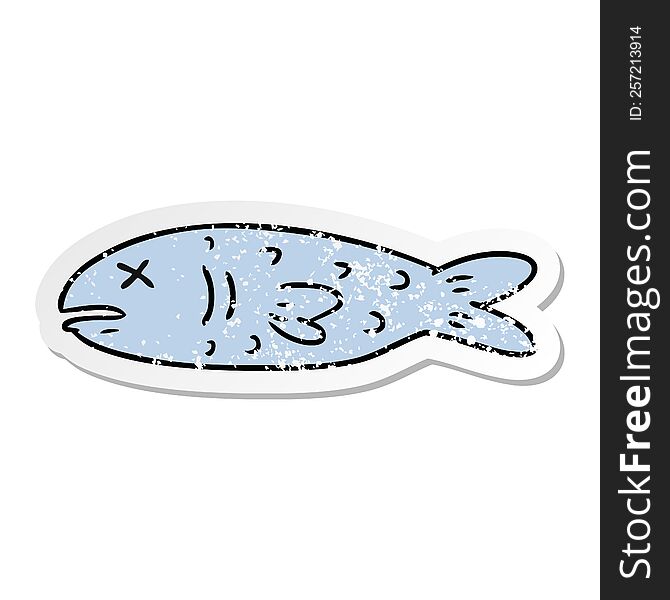 Distressed Sticker Cartoon Doodle Of A Dead Fish
