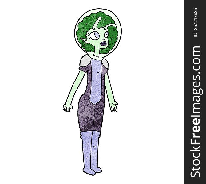 freehand textured cartoon alien space girl