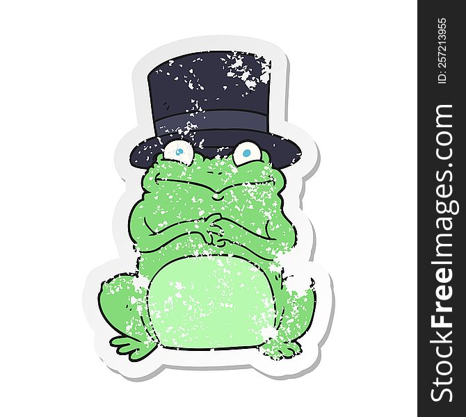 retro distressed sticker of a cartoon frog in top hat