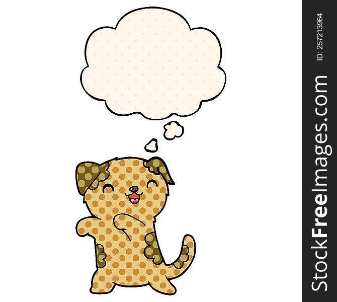 cute cartoon puppy with thought bubble in comic book style