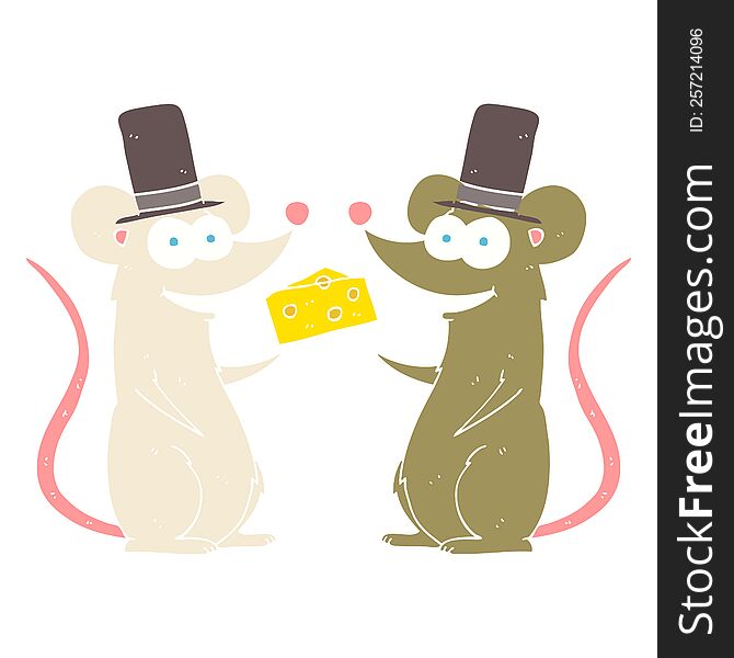 flat color illustration of a cartoon mice with cheese