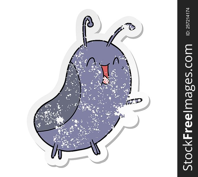 distressed sticker of a cartoon happy bug