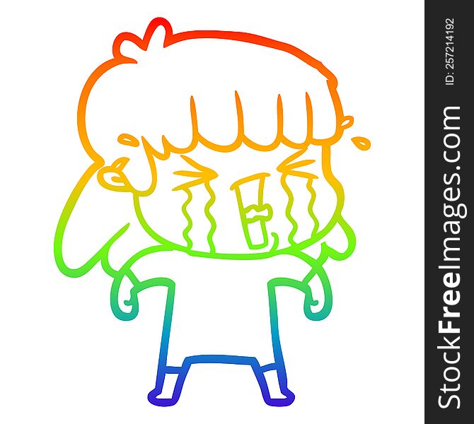 rainbow gradient line drawing of a cartoon woman in tears