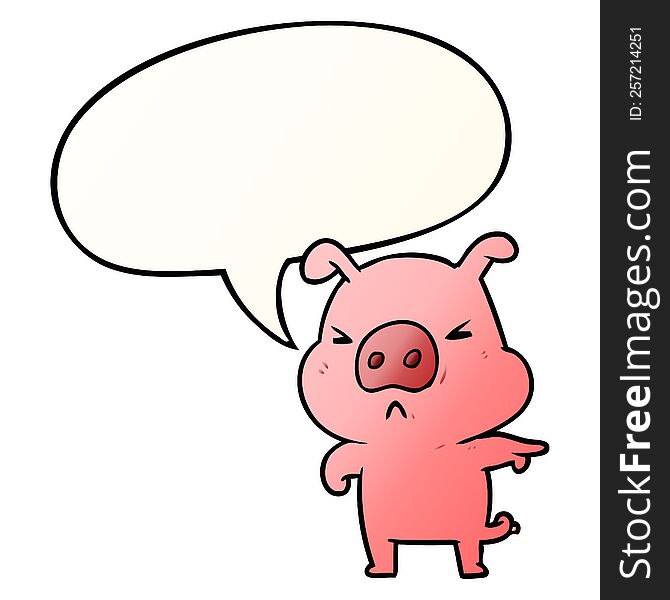 Cartoon Angry Pig Pointing And Speech Bubble In Smooth Gradient Style