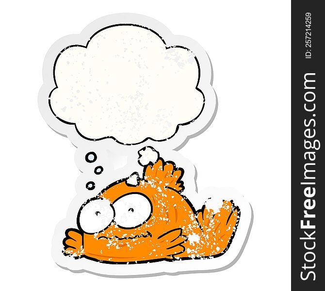 cartoon goldfish with thought bubble as a distressed worn sticker