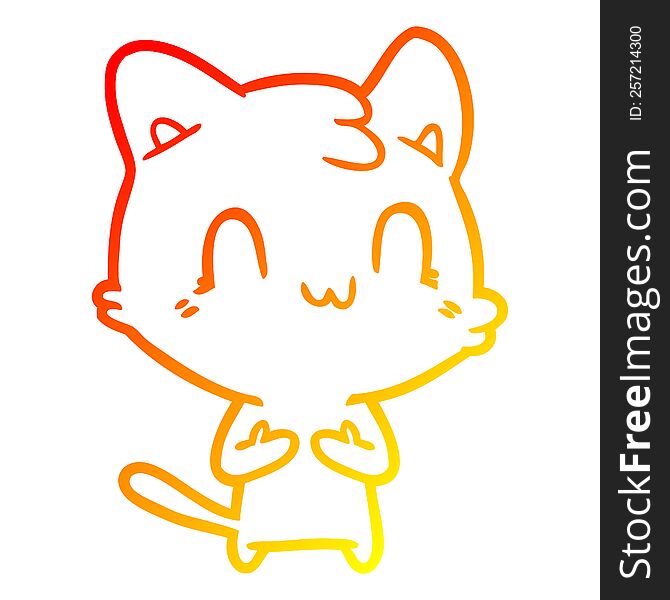 warm gradient line drawing of a cartoon happy cat
