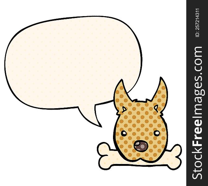 Cartoon Dog And Bone And Speech Bubble In Comic Book Style