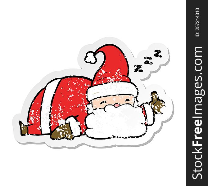 distressed sticker of a cartoon sleepy santa