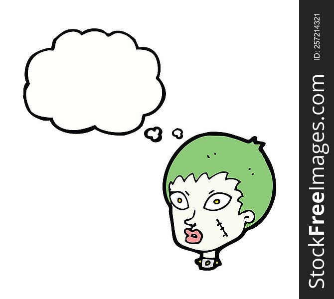 Cartoon Female Zombie Head With Thought Bubble