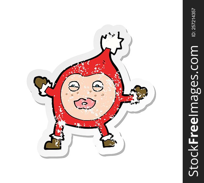 Retro Distressed Sticker Of A Cartoon Funny Christmas Creature