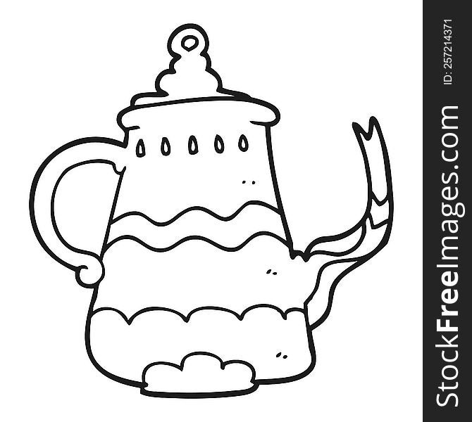 freehand drawn black and white cartoon fancy coffee pot