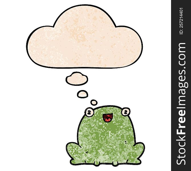 Cartoon Frog And Thought Bubble In Grunge Texture Pattern Style