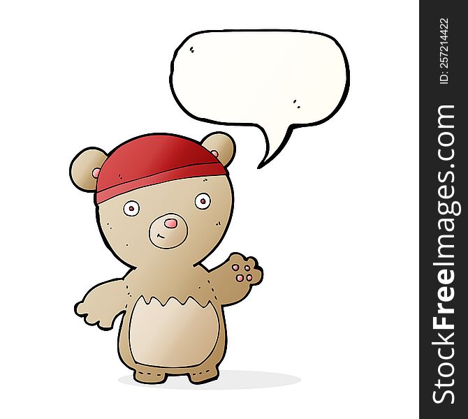 Cartoon Teddy Bear Wearing Hat With Speech Bubble