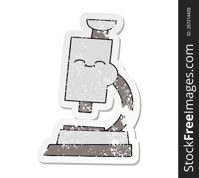 Distressed Sticker Of A Cute Cartoon Microscope