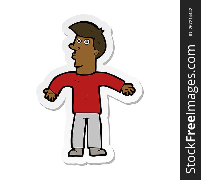 Sticker Of A Cartoon Man Shrugging Shoulders