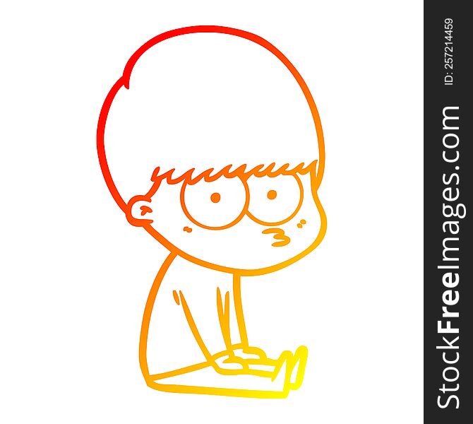 warm gradient line drawing of a curious cartoon boy