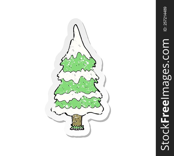 Retro Distressed Sticker Of A Cartoon Snowy Tree