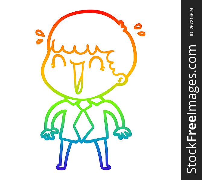 Rainbow Gradient Line Drawing Laughing Cartoon Man In Shirt And Tie