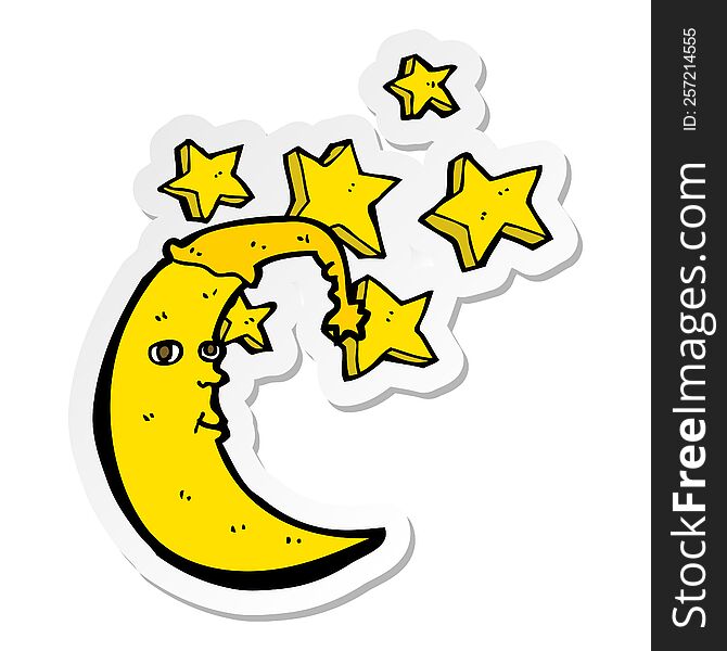 sticker of a sleepy moon cartoon