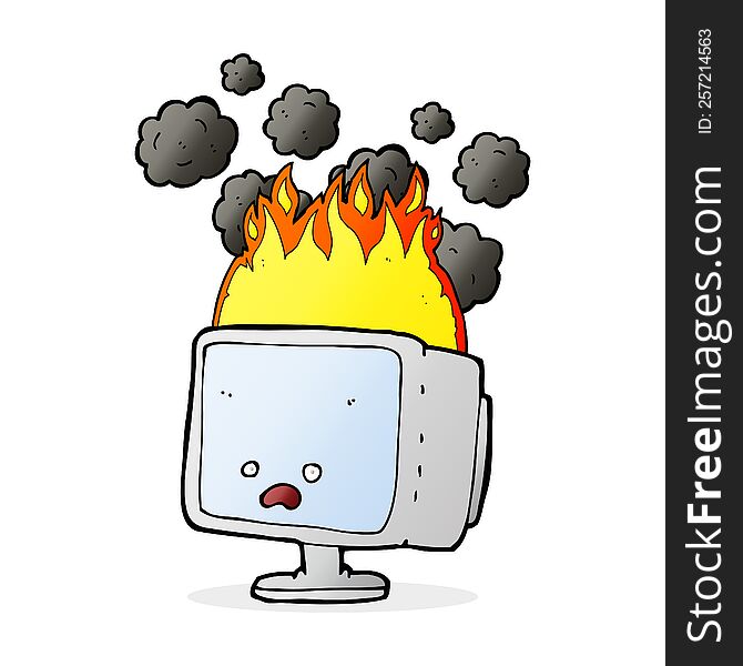 cartoon burning computer screen