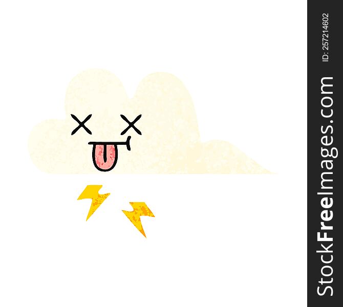 Retro Illustration Style Cartoon Thunder Cloud