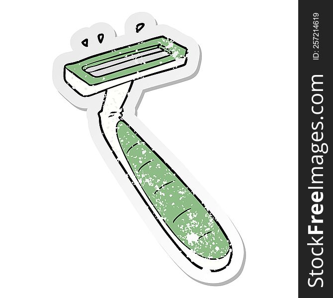 distressed sticker of a cartoon disposable razor