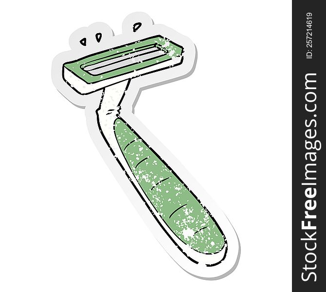 Distressed Sticker Of A Cartoon Disposable Razor