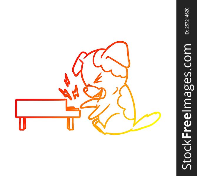 warm gradient line drawing cartoon dog rocking out on piano