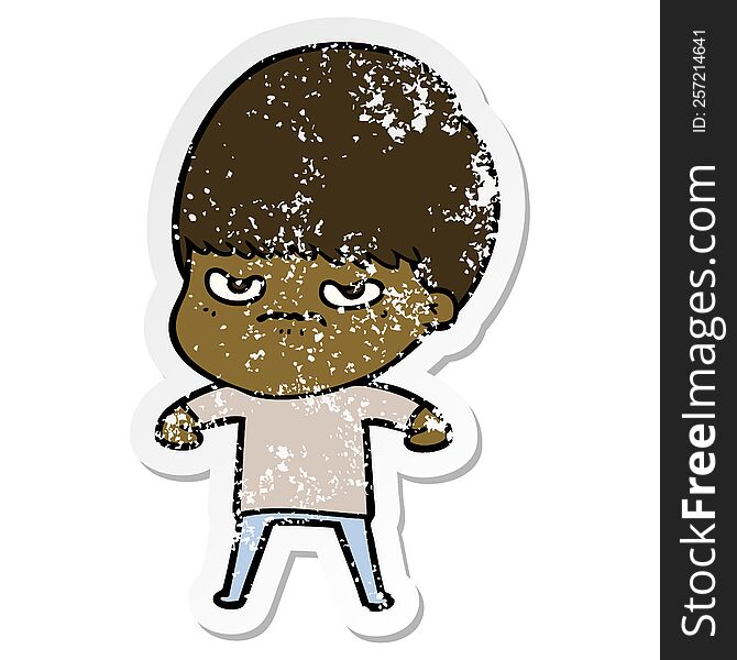 Distressed Sticker Of A Cartoon Angry Boy